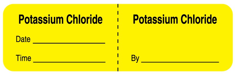Medical Labels - Potassium Chloride, I.V. Line Identification Label, 3" x 7/8"