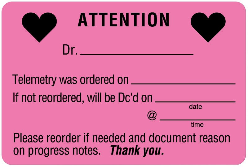 Medical Labels - Telemetry and Rhythm Label, 3" x 2"
