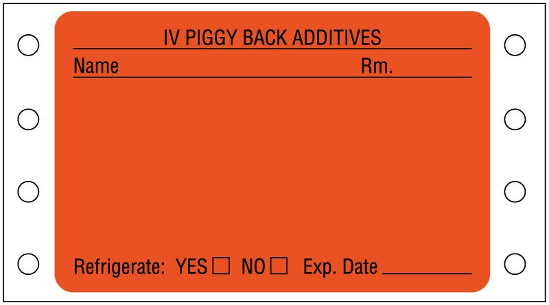 Medical Labels - IV System Preprinted Pinfeed Label, 3" x 1-15/16"