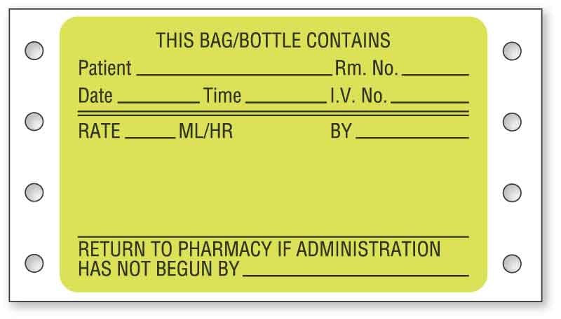Medical Labels - IV System Preprinted Pinfeed Label, 3" x 1-15/16"