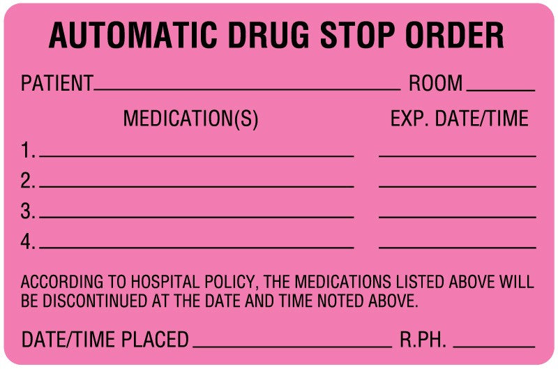 Medical Labels - Drug Renewal and Stop Order Label, 4" x 2-5/8"