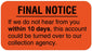 Medical Labels - Final Notice Label, 1-5/8" x 7/8"