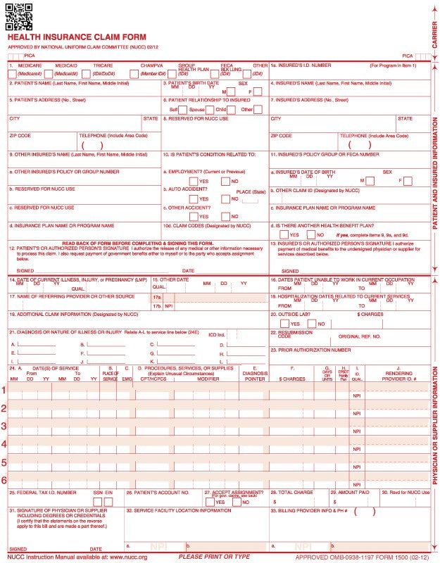 Medical Labels - HCFA Laser Printer Compatible Insurance Claim Form, 8-1/2" x 11"