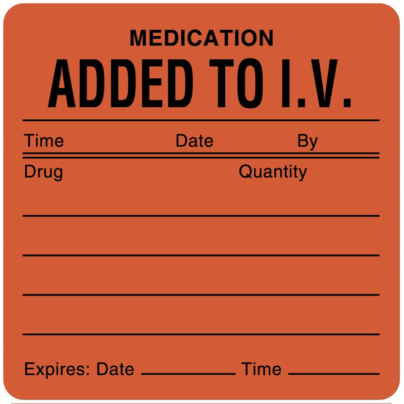 Medical Labels - IV Medication Added Label, 2-1/2" x 2-1/2"