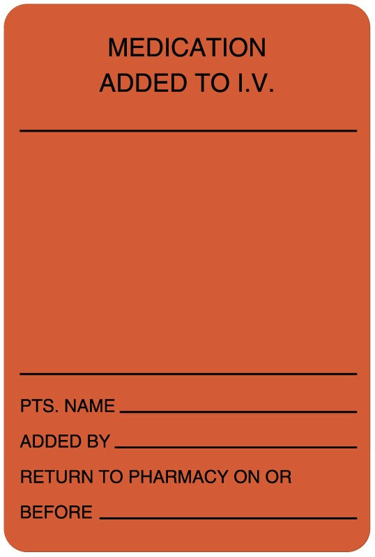 Medical Labels - IV Medication Added Label, 2" x 3"
