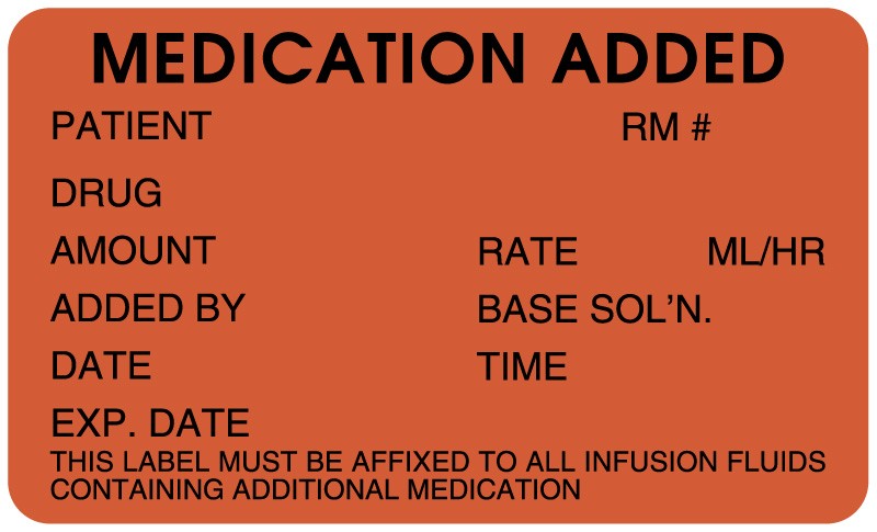 Medical Labels - IV Medication Added Label, 2-1/2" x 1-1/2"