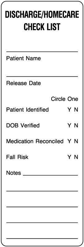 Medical Labels - Discharge Checklist Label, 6" x 2"