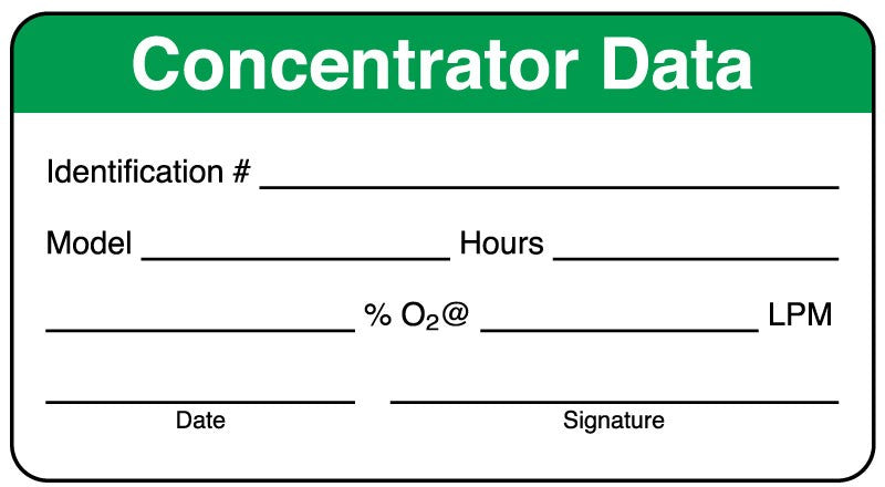 Medical Labels - Home Care Concentrator Data Label, 3" x 1-5/8"