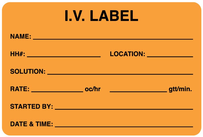 Medical Labels - Fluorescent Orange IV Medication Added Label, 3" x 2"