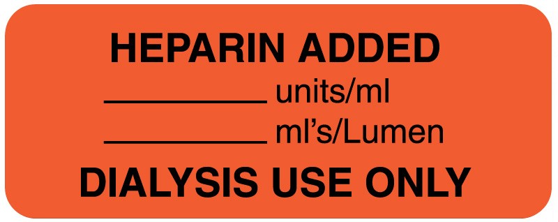 Medical Labels - HEPARIN ADDED__UNITS/M, Line Identification Label, 2-1/4" x 7/8"