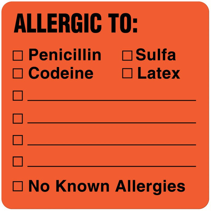 Medical Labels - Allergy Alert Label, 2-1/2" x 2-1/2"