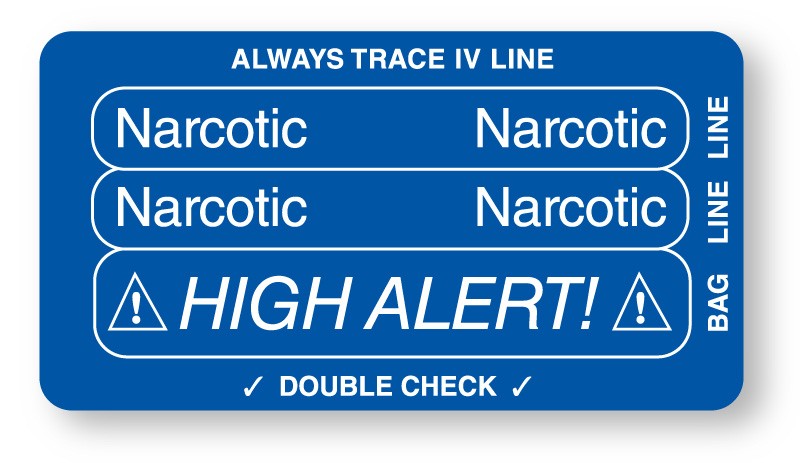 Medical Labels - NARCOTIC, Piggyback Line Identification Label, 3-1/4" x 1-3/4"