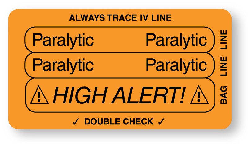 Medical Labels - PARALYTIC, Piggyback Line Identification Label, 3-1/4" x 1-3/4"