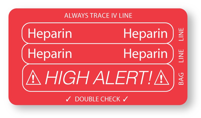 Medical Labels - HEPARIN, Piggyback Line Identification Label, 3-1/4" x 1-3/4"