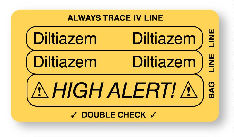 Medical Labels - DILTIAZEM, Piggyback Line Identification Label, 3-1/4" x 1-3/4"