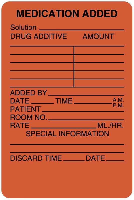 Medical Labels - IV Medication Added Label, 2" x 3"