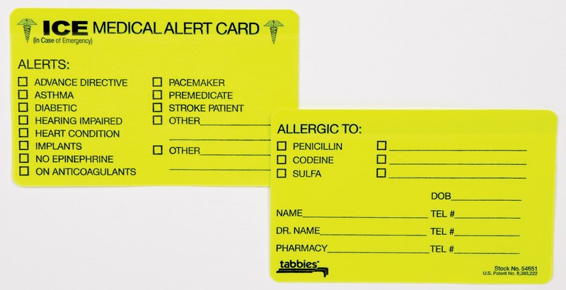 Medical Labels - Medical Alert Card, 3 3/8" x 2 1/8"
