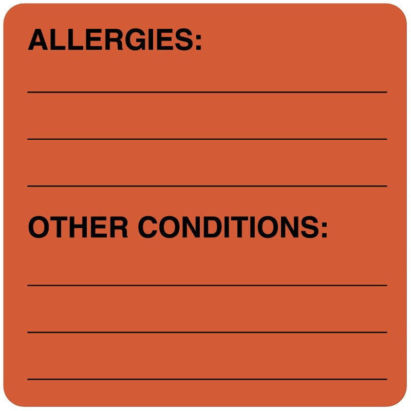 Medical Labels - Allergy Alert Label, 2-1/2" x 2-1/2"