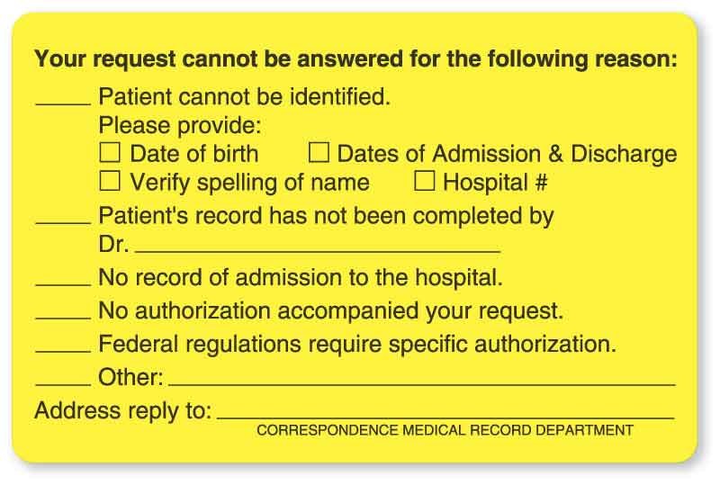 Medical Labels - Correspondence Label, 4" x 2-58"