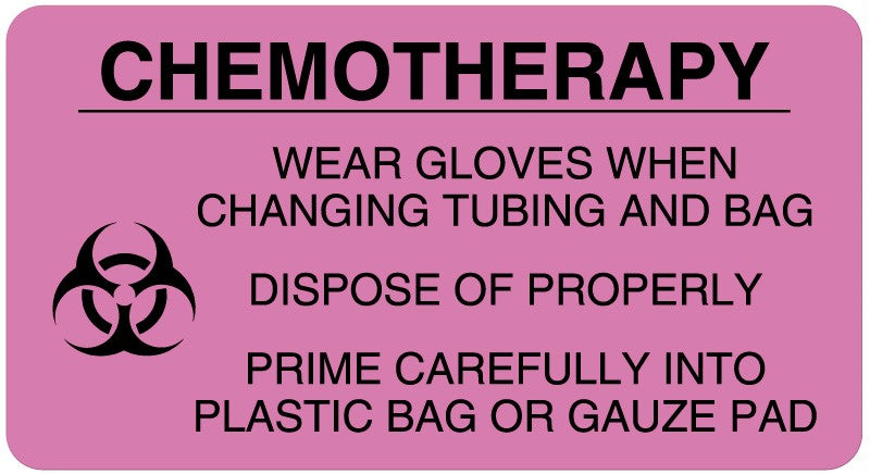 Medical Labels - CHEMOTHERAPY -WEAR GLOVES- FL PINK 320/R, 3" x 1-5/8"