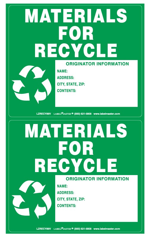 Medical Labels - RECYCLE, 5"x 6", 2/SHT