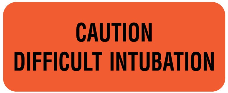 Medical Labels - DIFFICULT INTUBATION, Respiratory Care Label, 2-1/4" x 7/8"
