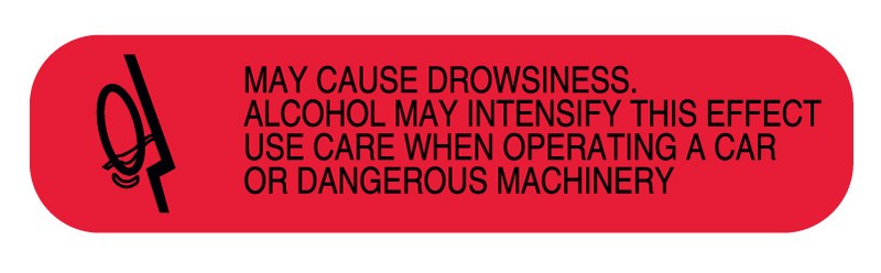 Medical Labels - MAY CAUSE DROWSINESS, Medication Instruction Label, 1-5/8" x 3/8"