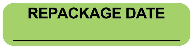 Medical Labels - REPACKAGE DATE, Medication Instruction Label, 1-5/8" x 3/8"