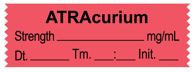 Medical Labels - Anesthesia Tape, Atracurium mg/mL , Date Time Initial, 1-1/2" x 1/2"