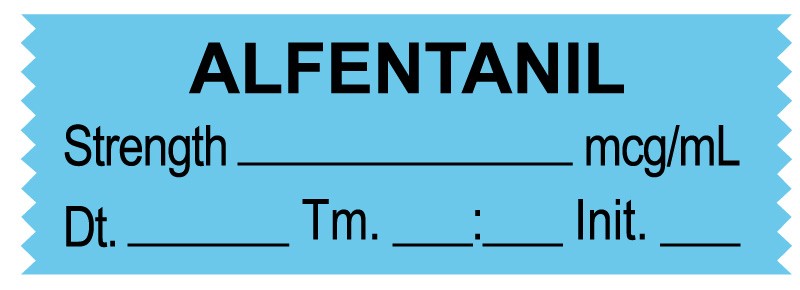 Medical Labels - Anesthesia Tape, Alfentanil mcg/mL, Date Time Initial, 1-1/2" x 1/2"