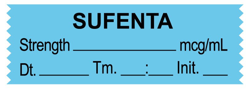Medical Labels - Anesthesia Tape, Sufenta mcg/mL, Date Time Initial, 1-1/2" x 1/2"