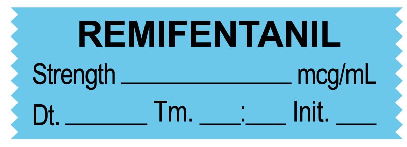 Medical Labels - Anesthesia Tape, Remifentanil mcg/mL, Date Time Initial, 1-1/2" x 1/2"