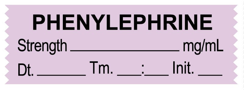 Medical Labels - Anesthesia Tape, Phenylephrine mg/mL, Date Time Initial, 1-1/2" x 1/2"