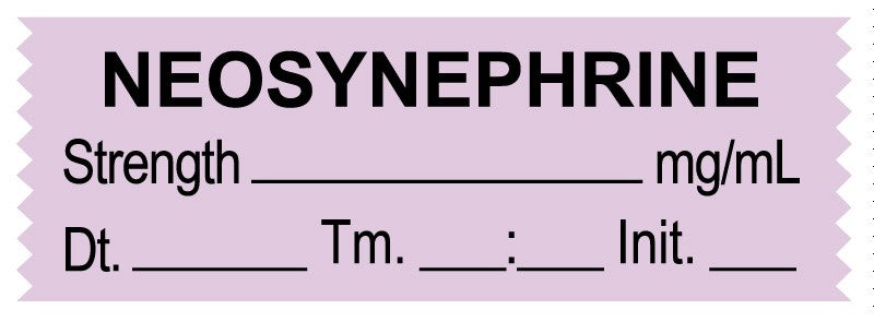 Medical Labels - Anesthesia Tape, Neosynephrine mg/mL, Date Time Initial, 1-1/2" x 1/2"