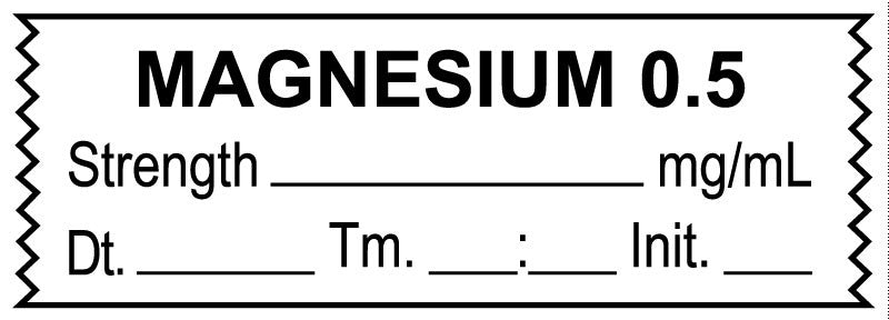 Medical Labels - Anesthesia Tape, Magnesium 0.5 mg/mL, Date Time Initial, 1-1/2" x 1/2"