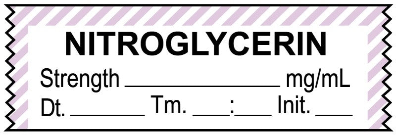 Medical Labels - Anesthesia Tape, Nitroglycerine mg/mL , Date Time Initial, 1-1/2" x 1/2"
