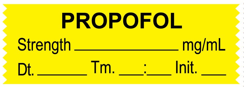 Medical Labels - Anesthesia Tape, Propofol mg/mL, Date Time Initial, 1-1/2" x 1/2"