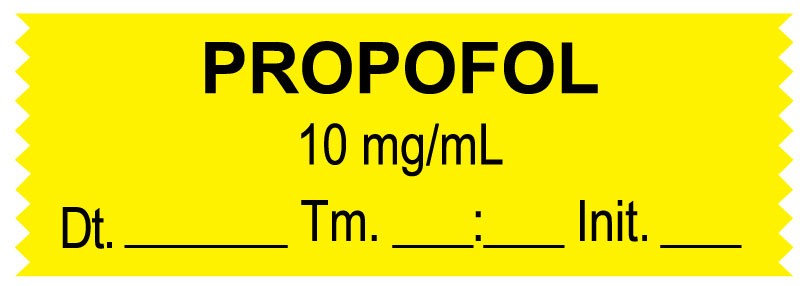 Medical Labels - Anesthesia Tape, Propofol 10 mg/mL, Date Time Initial, 1-1/2" x 1/2"
