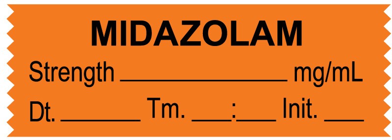 Medical Labels - Anesthesia Tape, Midazolam mg/mL, Date Time Initial, 1-1/2" x 1/2"