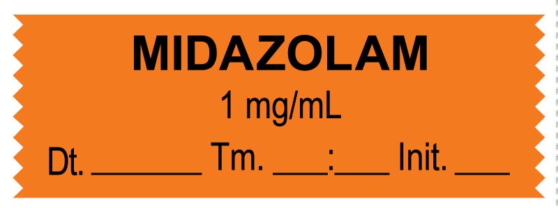 Medical Labels - Anesthesia Tape, Midazolam 1 mg/mL, Date Time Initial, 1-1/2" x 1/2"