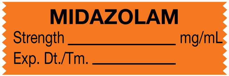 Medical Labels - Anesthesia Tape, Midazolam mg/mL, 1-1/2" x 1/2"