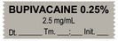 Medical Labels - Anesthesia Tape, Bupivacaine 0.25% 2.5 mg/mL, Date Time Initial, 1-1/2" x 1/2"