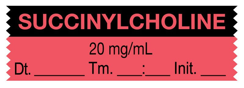 Medical Labels - Anesthesia Tape, Succinylcholine 20 mg/mL, Date Time Initial, 1-1/2" x 1/2"