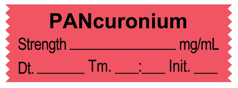 Medical Labels - Anesthesia Tape, Pancuronium mg/mL, Date Time Initial, 1-1/2" x 1/2"