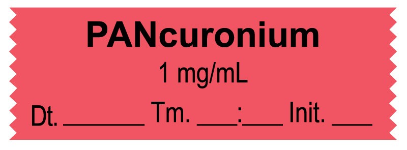 Medical Labels - Anesthesia Tape, Pancuronium 1 mg/mL, Date Time Initial, 1-1/2" x 1/2"