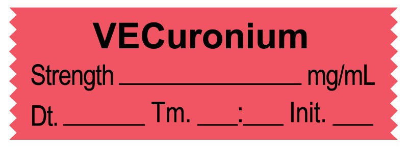 Medical Labels - Anesthesia Tape, Vecuronium mg/mL, Date Time Initial, 1-1/2" x 1/2"