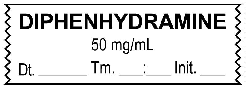 Medical Labels - Anesthesia Tape, Diphenhydramine 50 mg/mL, Date Time Initial, 1-1/2" x 1/2"