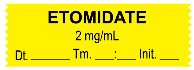 Medical Labels - Anesthesia Tape, Etomidate 2 mg/mL, Date Time Initial, 1-1/2" x 1/2"