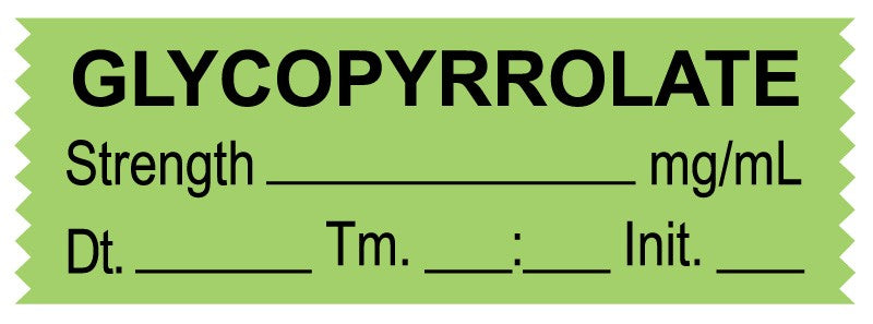 Medical Labels - Anesthesia Tape, Glycopyrrolate mg/mL, Date Time Initial, 1-1/2" x 1/2"