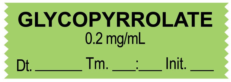 Medical Labels - Anesthesia Tape, Glycopyrrlate 0.2 mg/mL, Date Time Initial, 1-1/2" x 1/2"